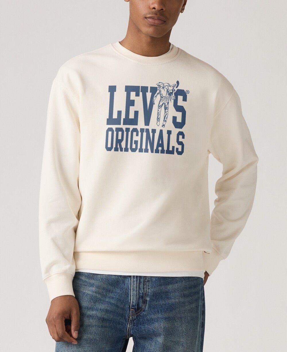 Levi's XXL White Cotton Polyester Sweatshirt Crew Neck Long Sleeve